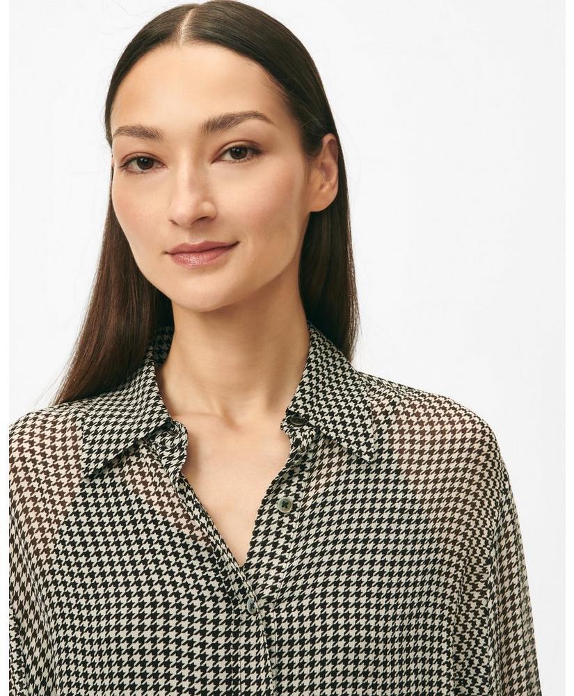 Relaxed Houndstooth Blouse in Chiffon with Removable Camisole Product Image