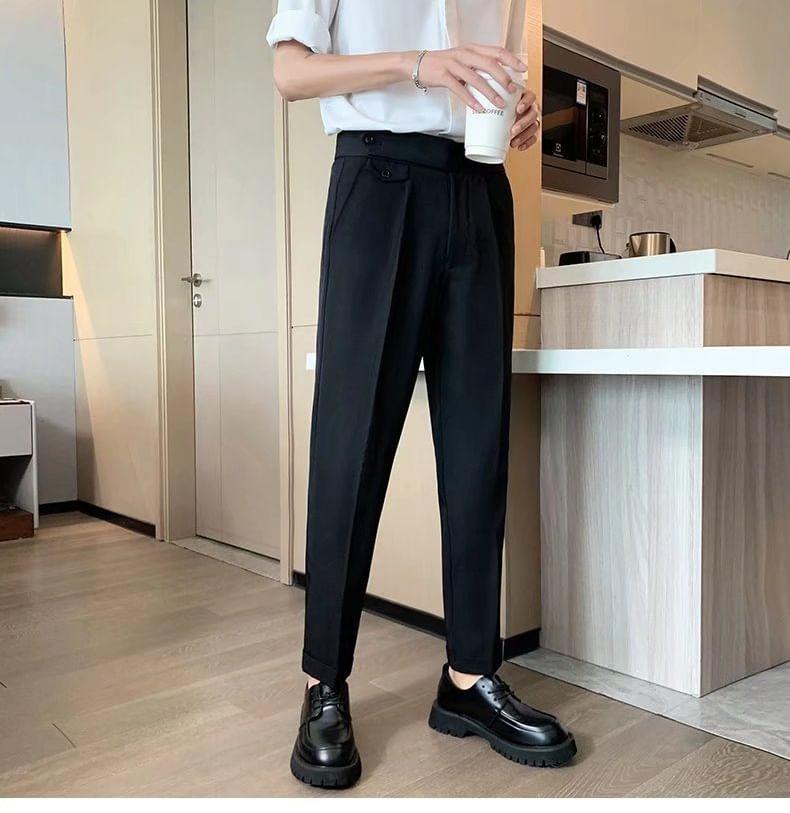 Mid Rise Plain Straight Leg Dress Pants Product Image