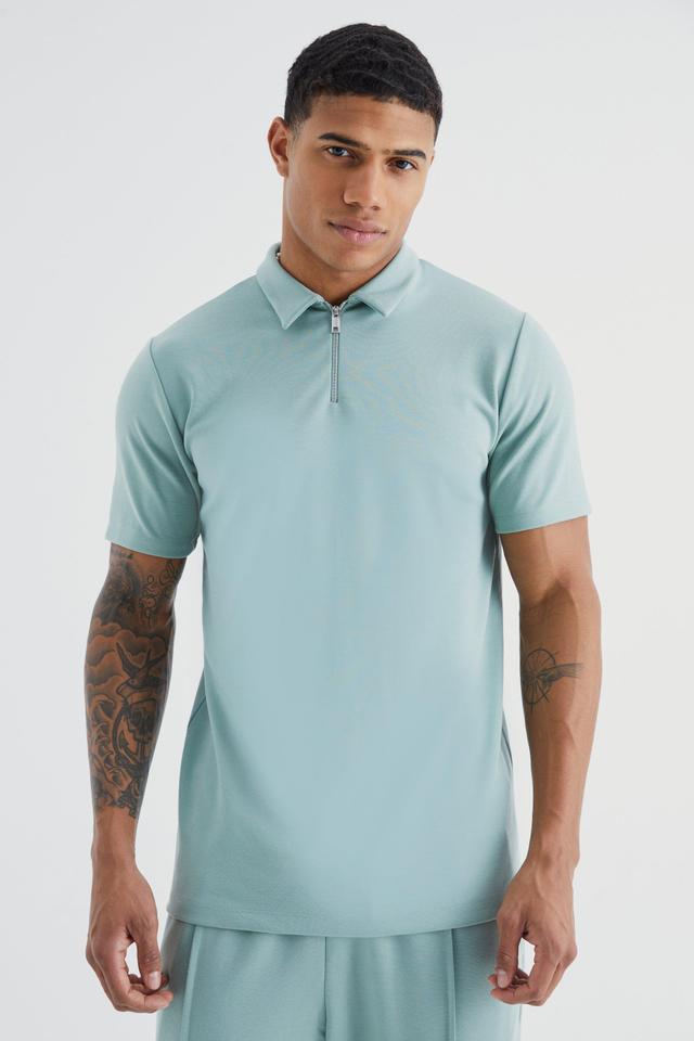 Slim 1/4 Zip Short Sleeve Polo | boohooMAN USA Product Image