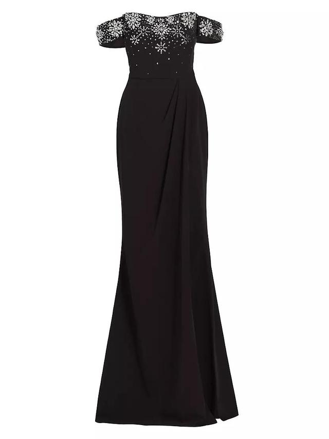 Beaded Stretch Crepe Off-The-Shoulder Gown Product Image