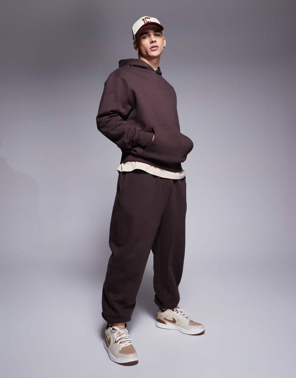 ASOS DESIGN premium heavyweight oversized sweatpants 400gsm in brown Product Image