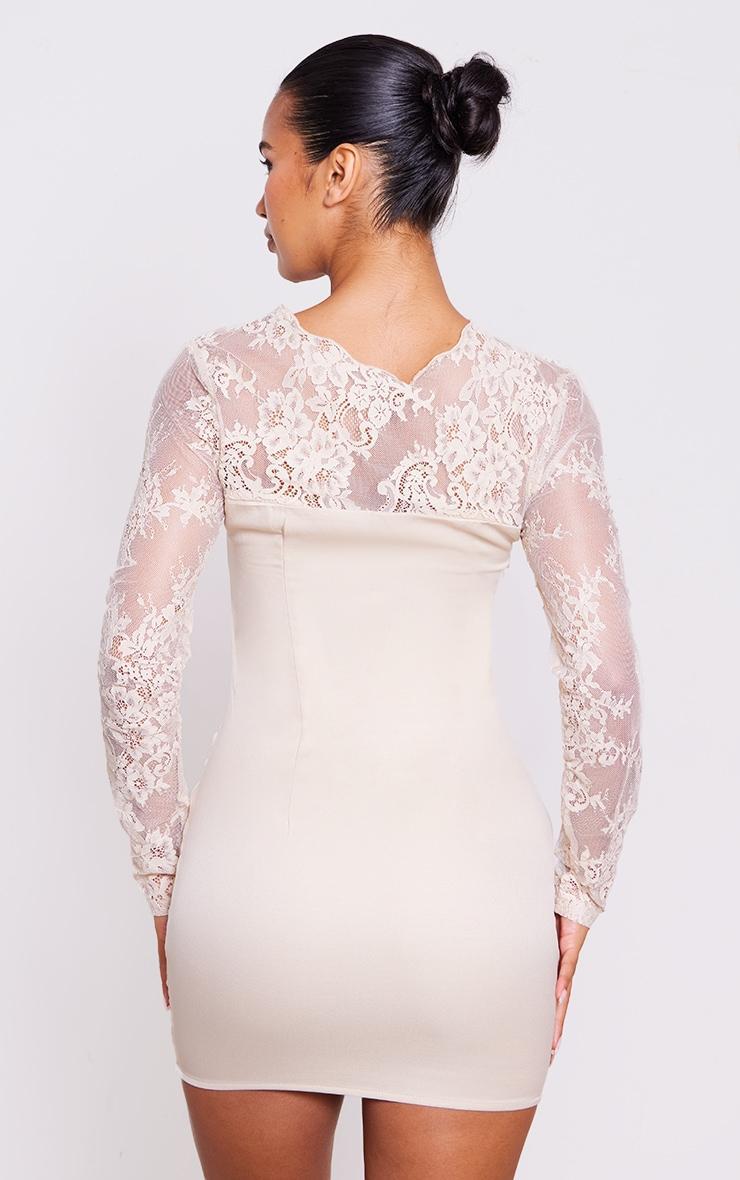 Nude Delicate Lace Long Sleeve Underwired Bodycon Dress Product Image