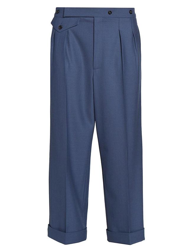 Mid-Rise Double-Pleated Wide-Leg Crop Trousers Product Image