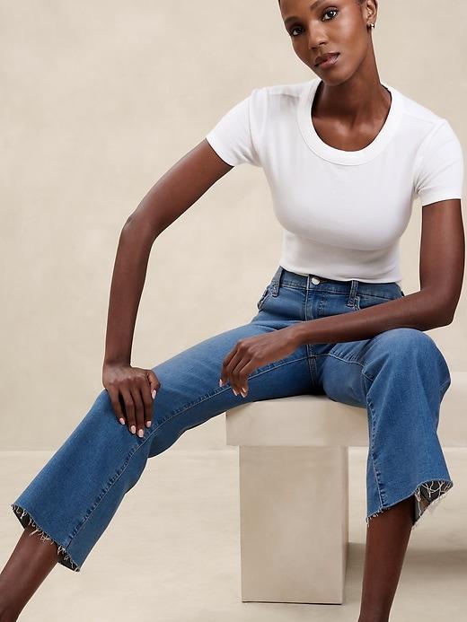 High-Rise Bootcut Raw-Hem Cropped Jean Product Image