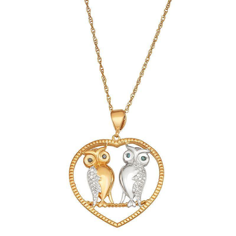 Jewelexcess Two Tone Sterling Silver 1/6 Carat T.W. Diamond Owl Heart Pendant Necklace, Womens Product Image