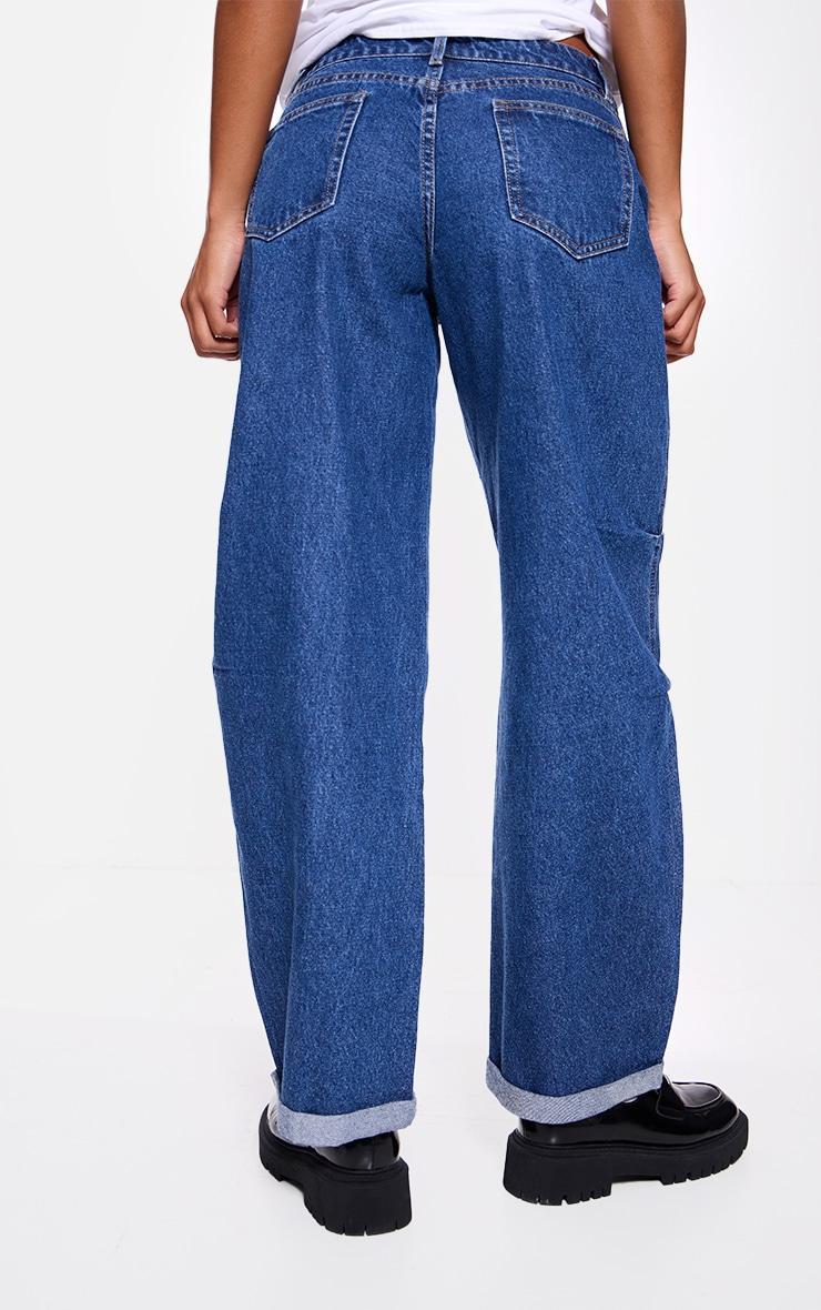 Mid Blue Wash Turn Up Hem Barrel Style Jeans Product Image