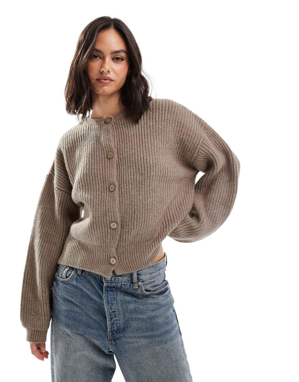 ASOS DESIGN oversized cardigan in taupe brown Product Image