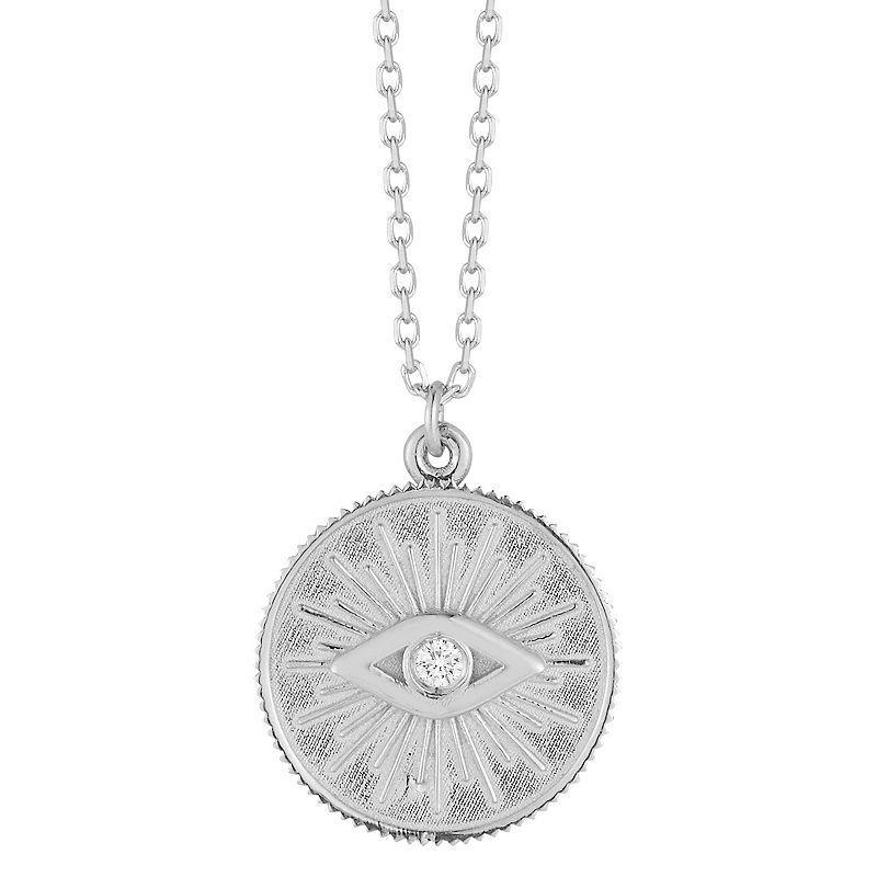 LUMINOR GOLD Diamond Accent Evil Eye Disk Pendant Necklace, Womens 14k White Gold Product Image