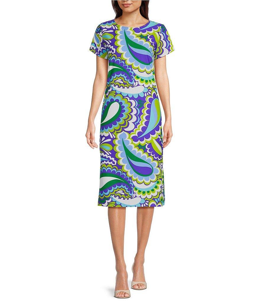 Jude Connally Ella Jude Cloth Knit Mod Paisley Iris Crew Neck Short Sleeve Midi Dress Product Image