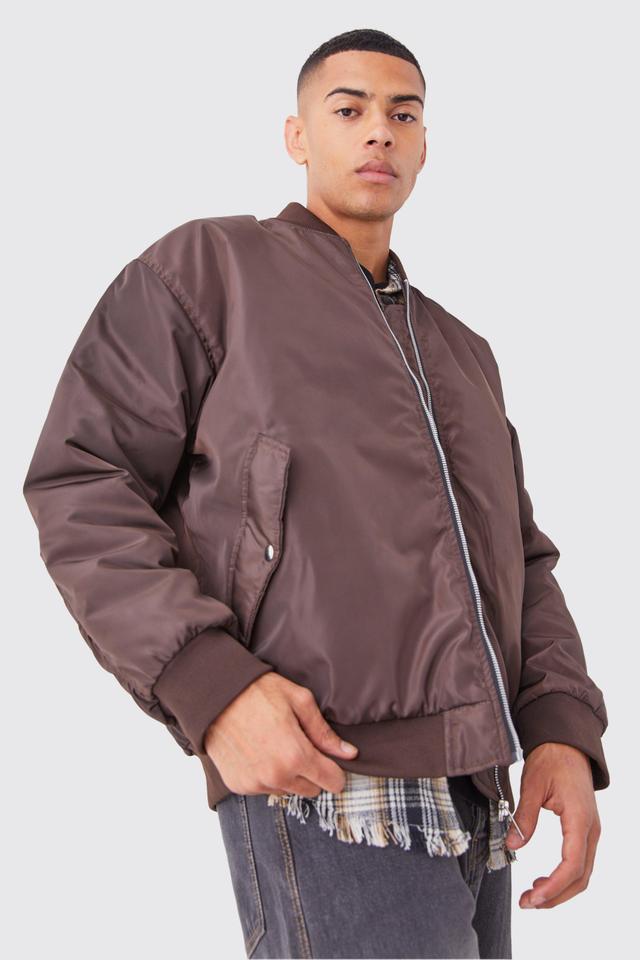 Oversized Nylon Bomber With Ruched Sleeves | boohooMAN USA Product Image