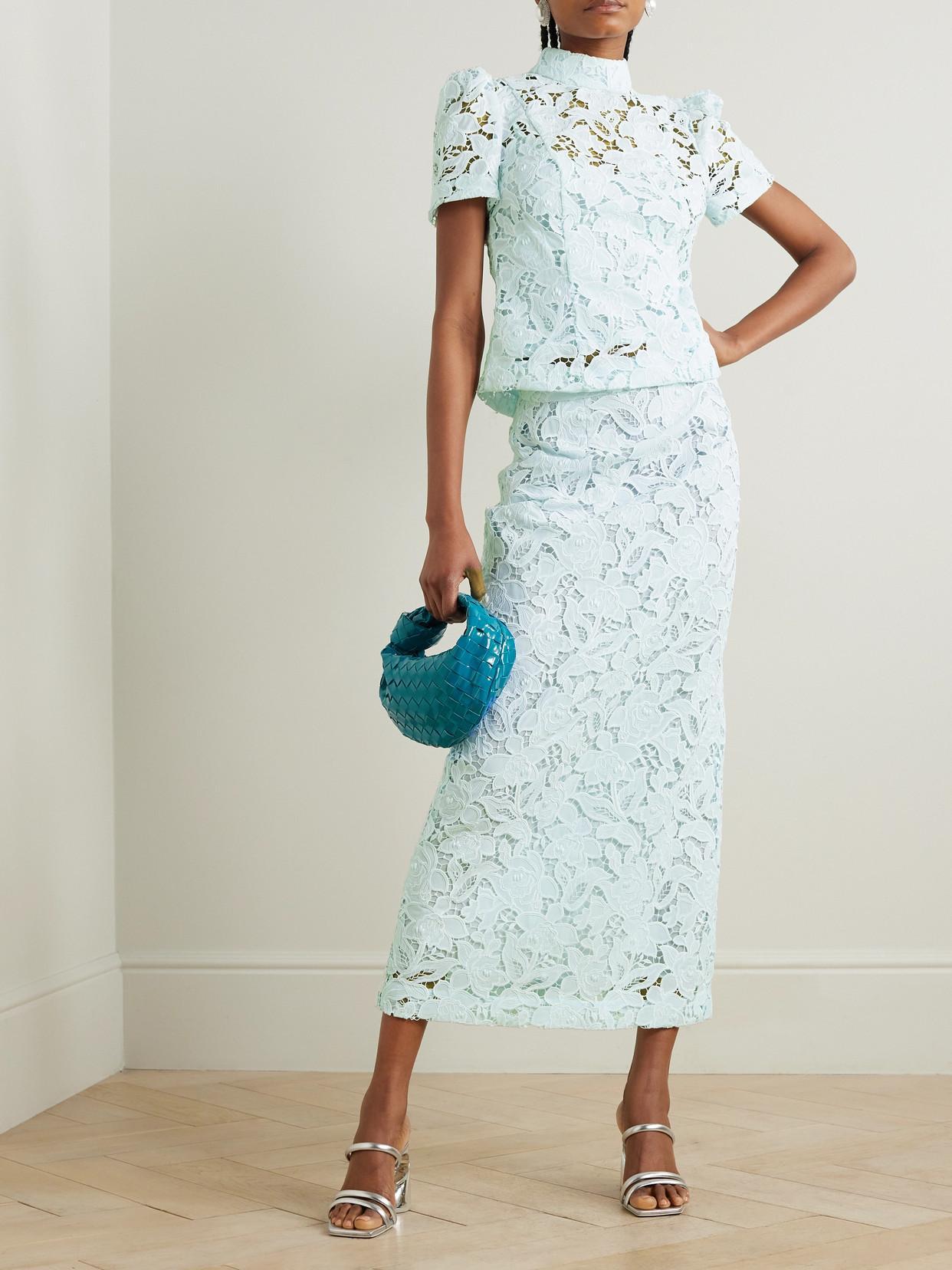 Natura Lace Midi Pencil Skirt In Mint Product Image