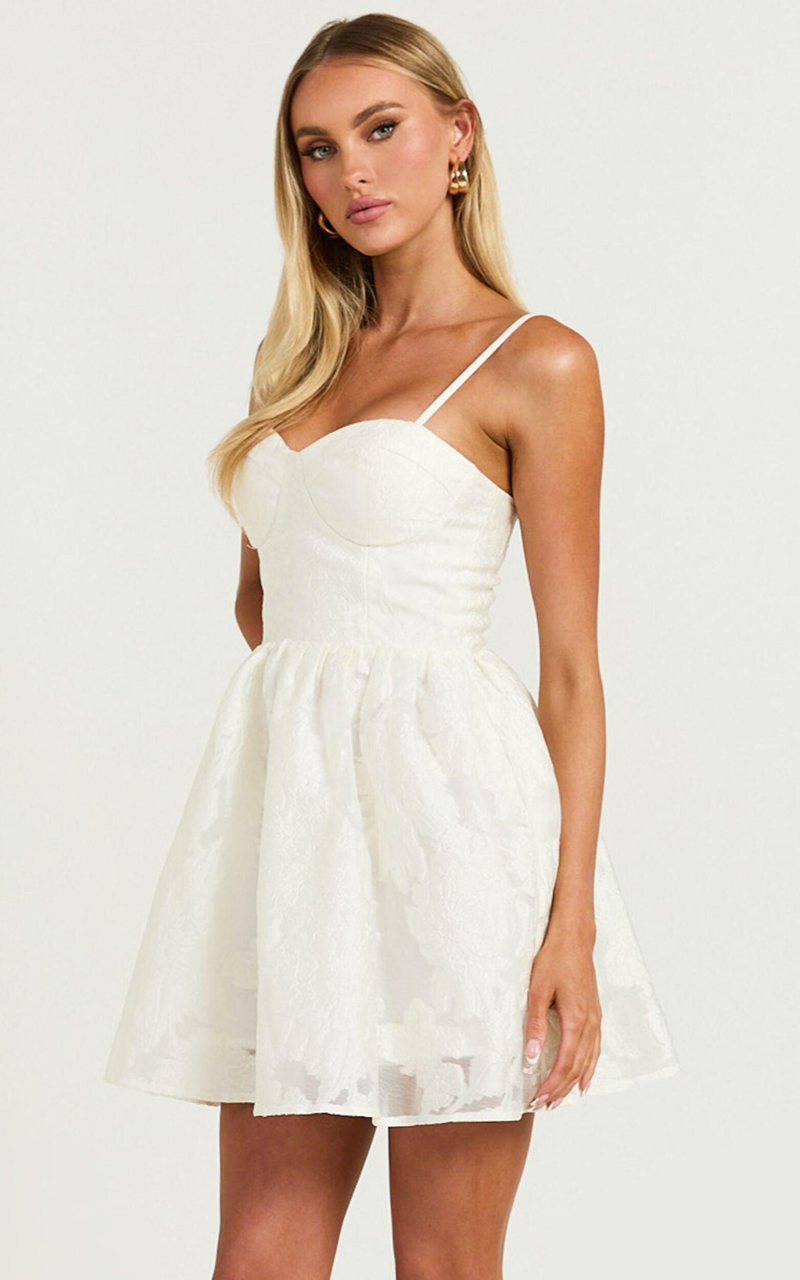 Brailey Mini Dress - Sweetheart Bustier Dress in White Jacquard Product Image