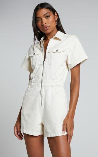 Mauriel Playsuit - Recycled Cotton Utility Playsuit in Ecru Product Image