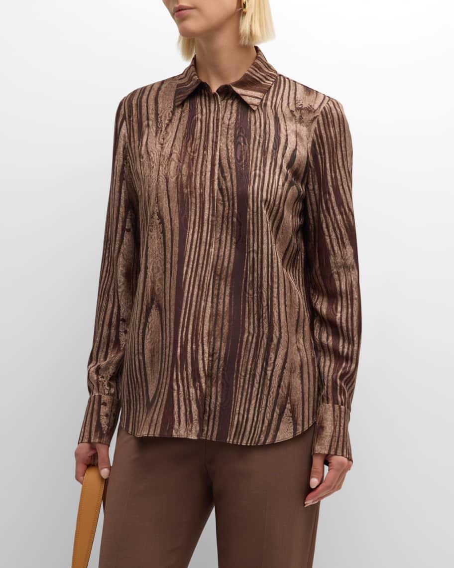 Scottie Wood Grain-Print Silk Blouse product image