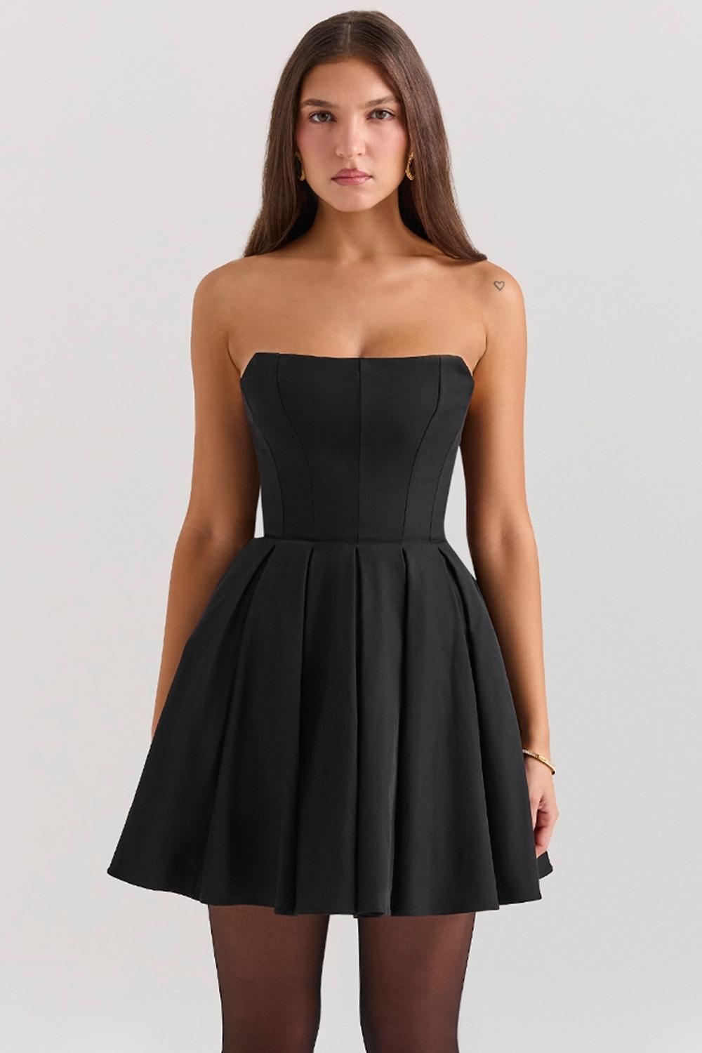 Emmanuela Black Strapless Detachable Bow Mini Dress Product Image