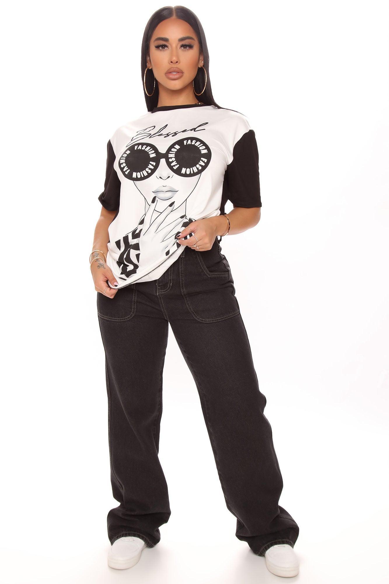 Shades And Smile Tunic Top - Black/White Product Image