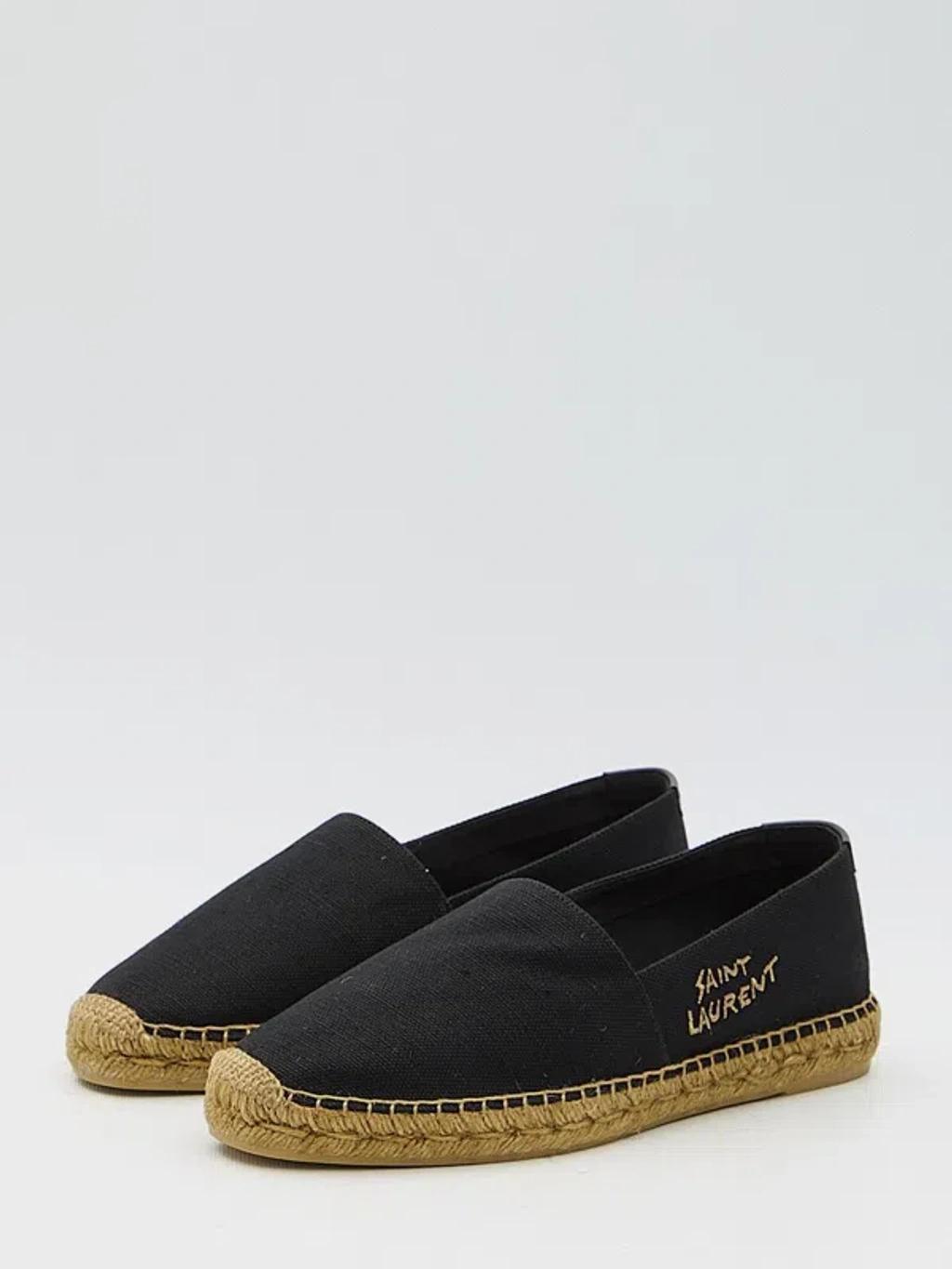 SAINT LAURENT Logo-embroidered Canvas Espadrilles In Black Product Image