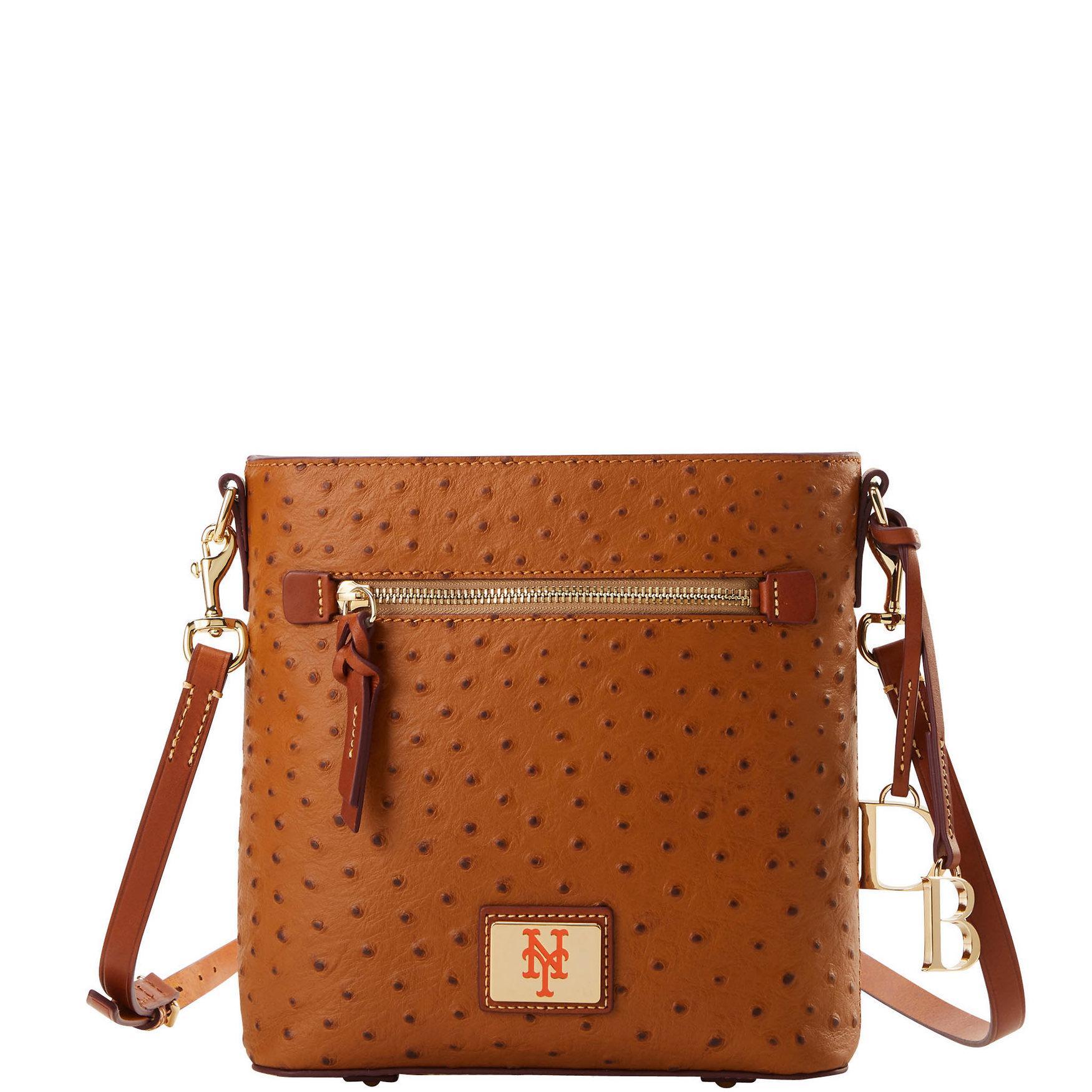 Dooney & Bourke Womens MLB Mets Zip Crossbody Coated Cotton Shoulder Bag in Caramel Product Image