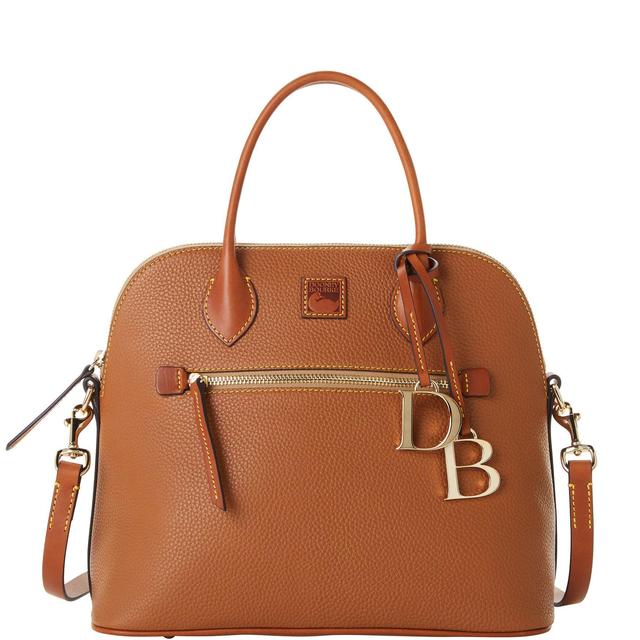 Dooney & Bourke Womens Pebble Grain Large Domed Leather Satchel Bag in Caramel Product Image