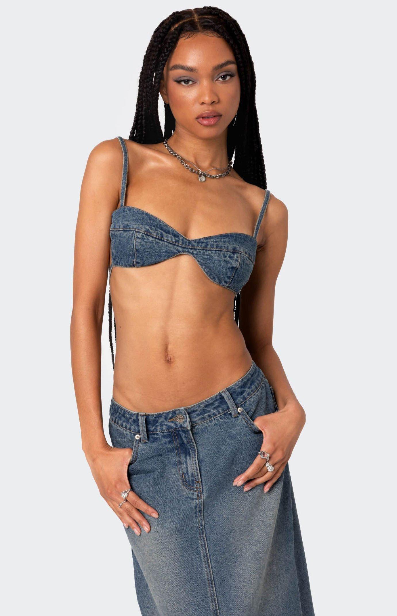 Edikted Women's Lassy Washed Denim Bralette Product Image