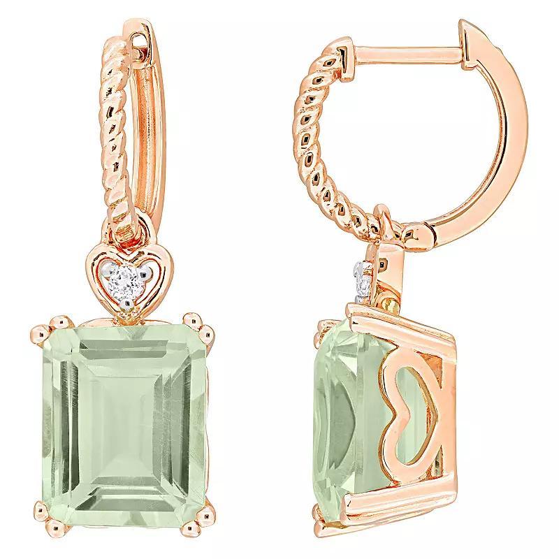 Stella Grace 18k Rose Gold Over Silver Green Quartz & White Topaz Drop Hoop Earrings, Womens, Pink Tone Product Image