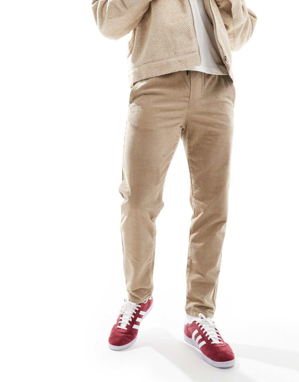 ONLY & SONS tapered cord pants in beige Product Image