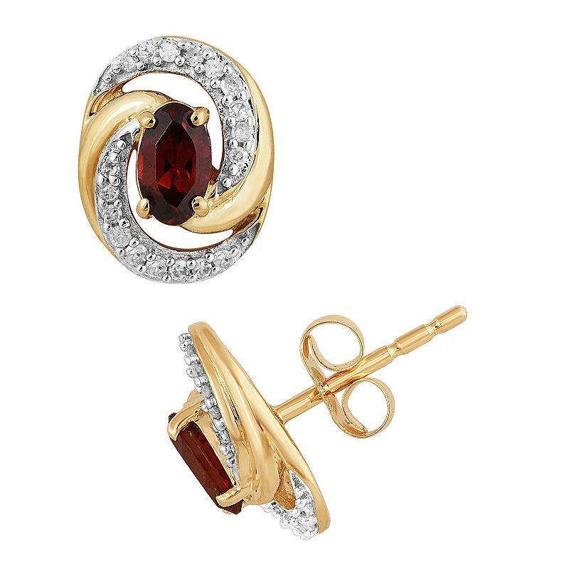 10k Gold Garnet & 1/10 Carat T.W. Diamond Swirl Stud Earrings, Womens Product Image