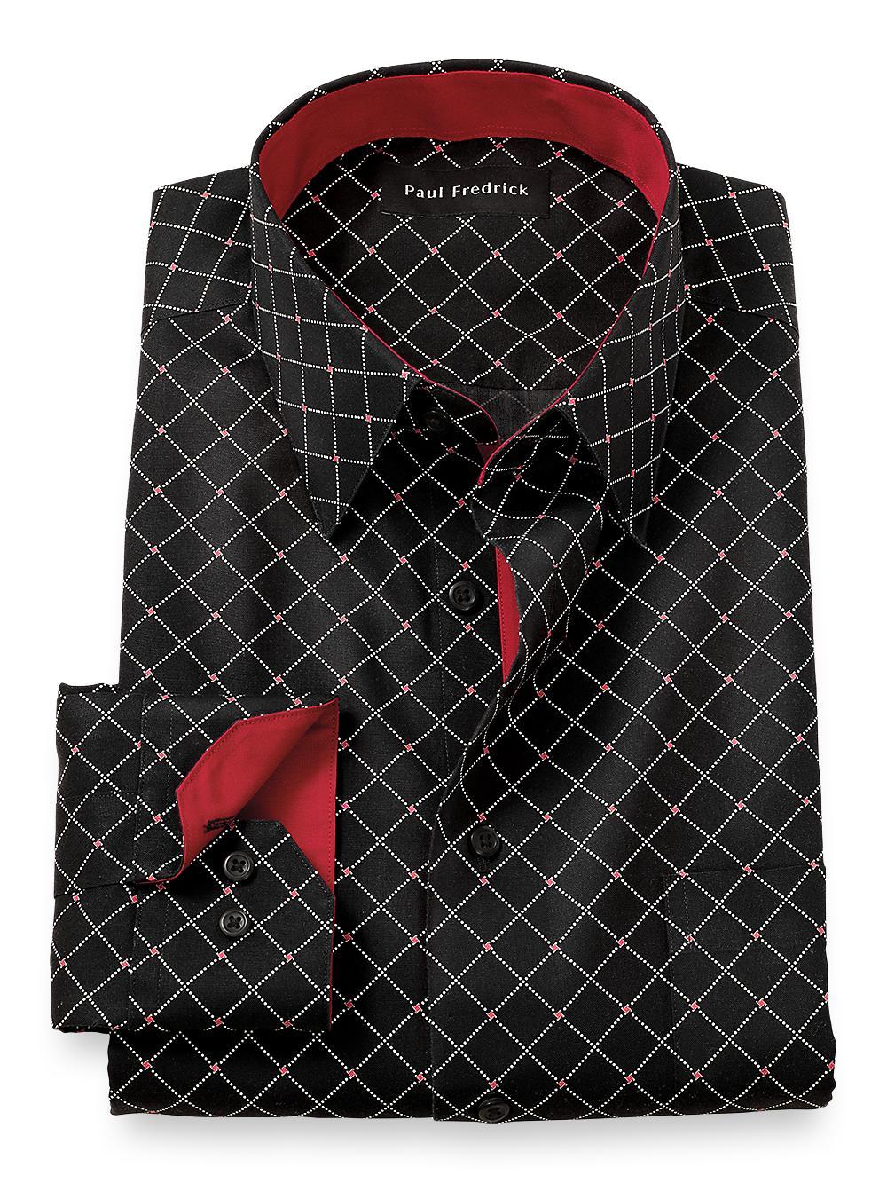 Non-Iron Cotton Diamond Dress Shirt With Contrast Trim - Black/red Product Image