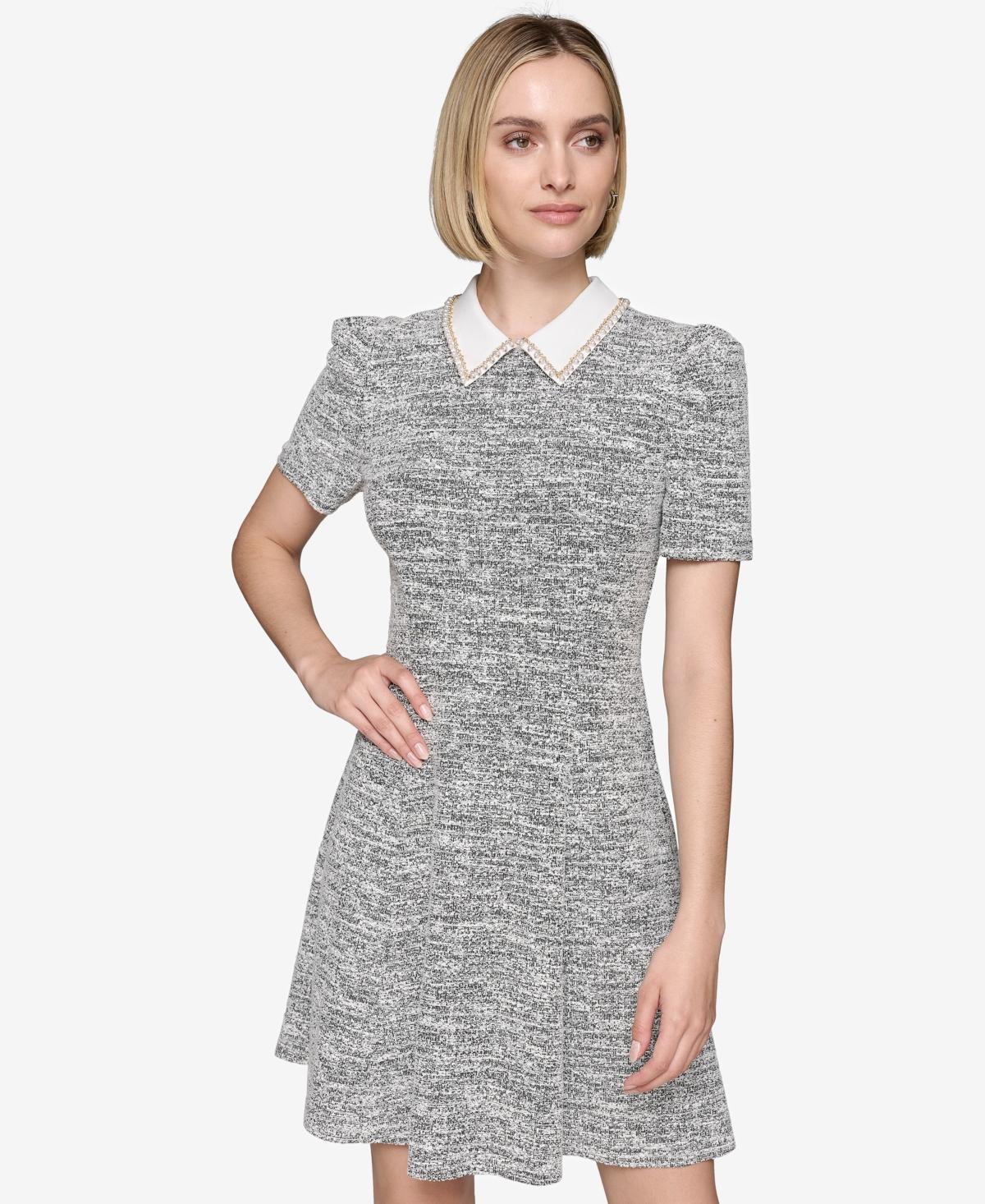 Karl Lagerfeld Paris Womens Puffed-Shoulder Collared Dress - Sft Wt Product Image