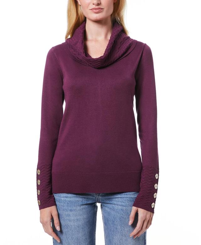 Melissa Paige Womens Chevron-Trimmed Cowl-Neck Sweater, Regular & Petites Product Image