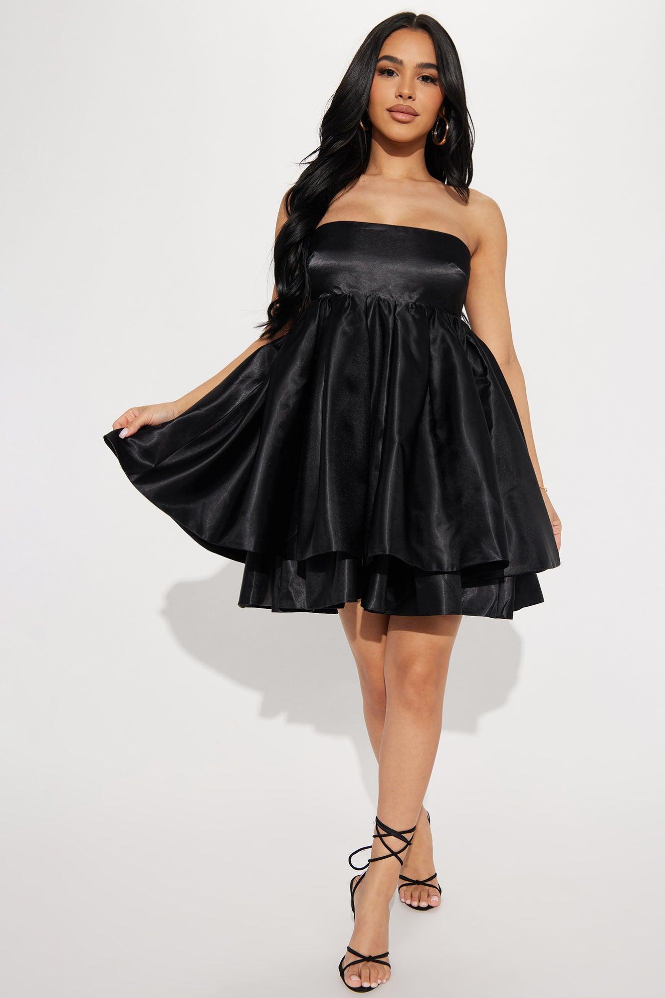 Honeybun Satin Babydoll Dress - Black Product Image