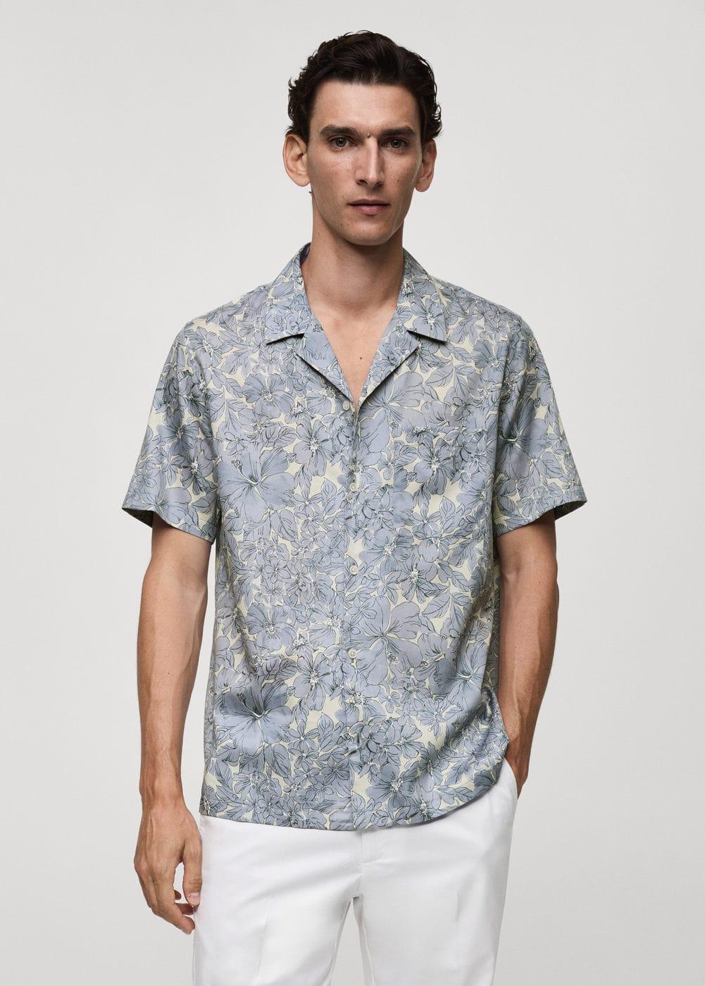 Mango Mens Cotton Floral-Print Shirt - Light Product Image