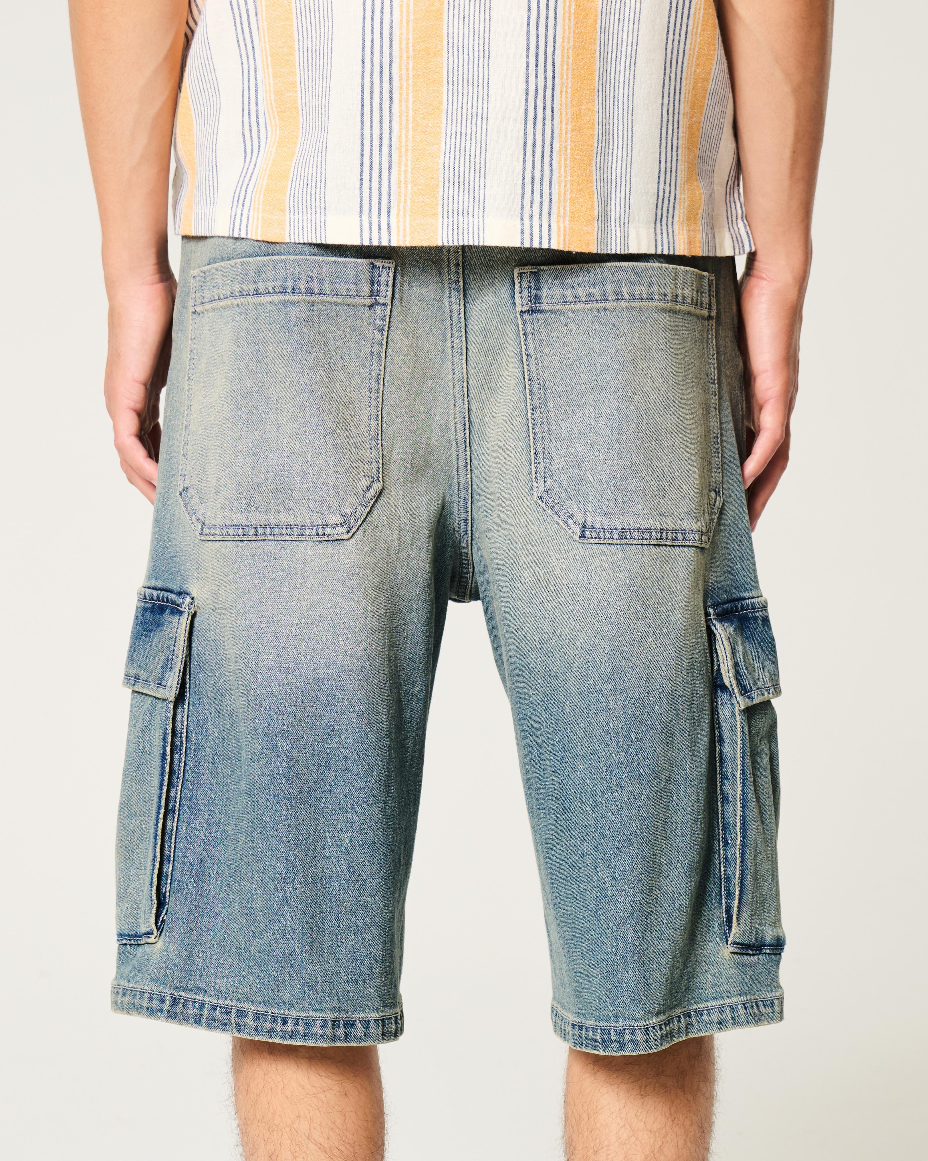 Medium Wash Super Baggy Denim Cargo Shorts Product Image