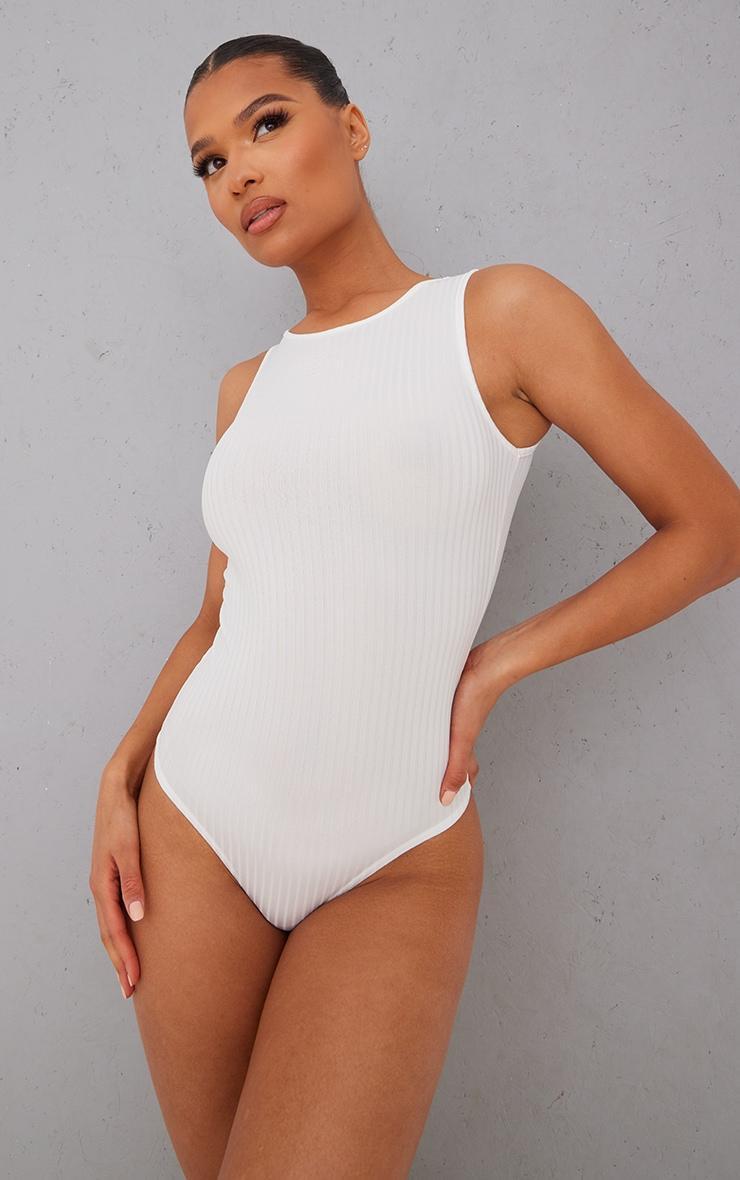 Basic White Wide Rib Sleeveless Bodysuit Product Image