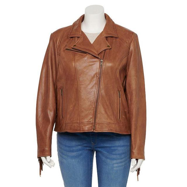 Plus Size Whet Blu Daisy Fringe Asymmetrical Leather Jacket, Womens Product Image