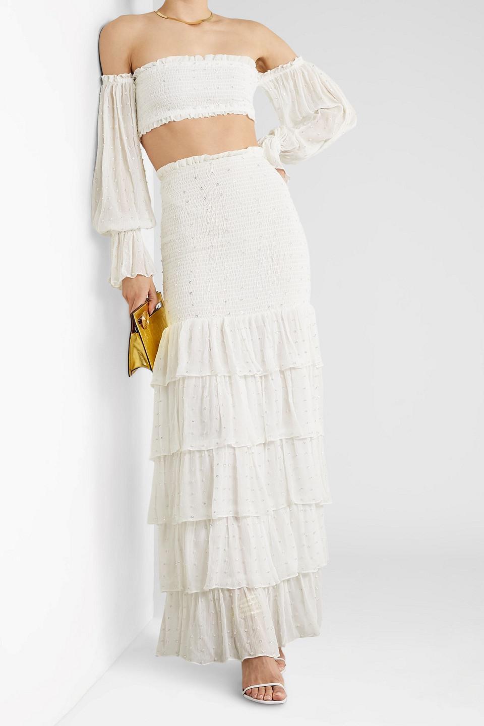 Paige Off-the Shoulder Cropped Embellished Silk-crepon Top In White Product Image