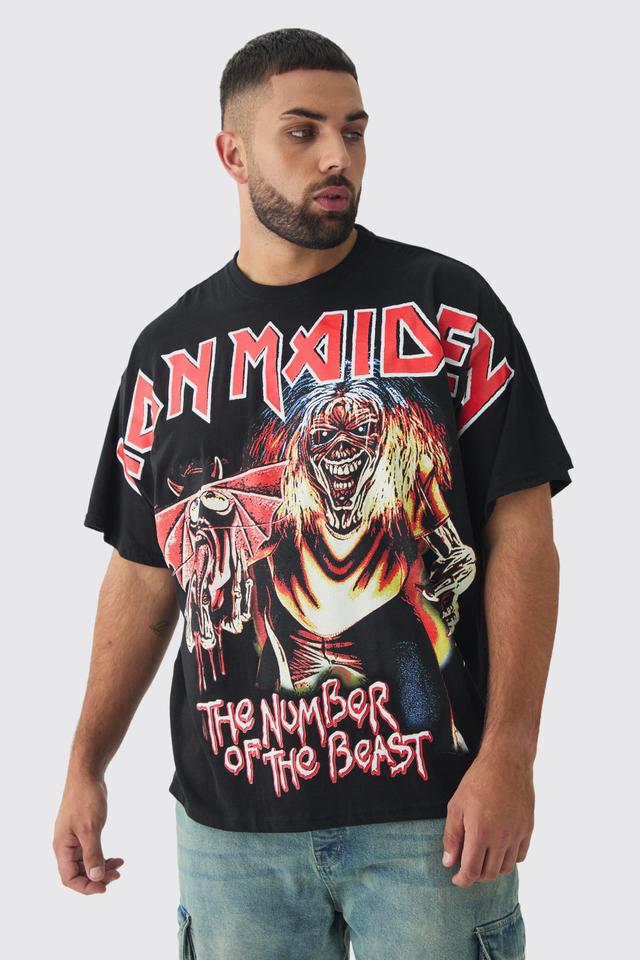 Plus Oversized Iron Maiden Large Scale License Print T-Shirt | boohooMAN USA Product Image