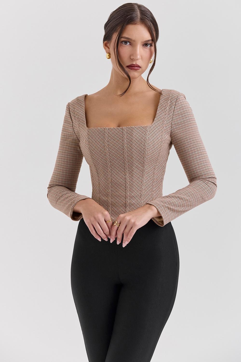 Antonia Brown Puppytooth Corset Top Product Image