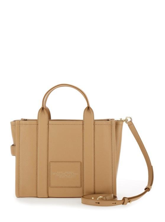 MARC JACOBS 'the Medium Tote Bag' Beige Shoulder Bag With Logo In Brown Product Image