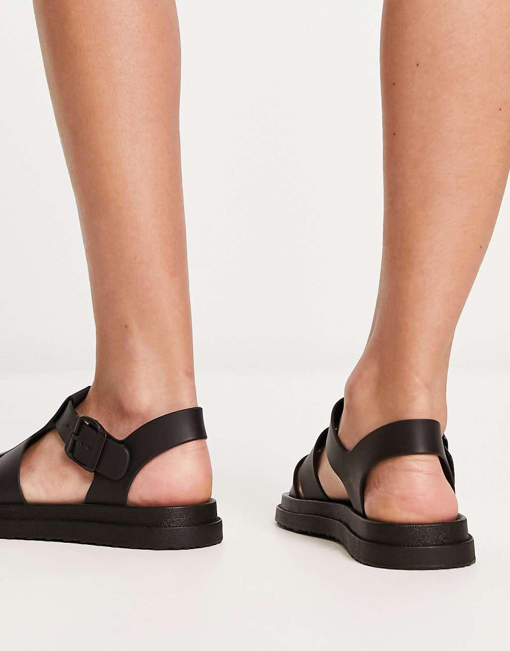 London Rebel wide fit chunky jelly sandals in black Product Image