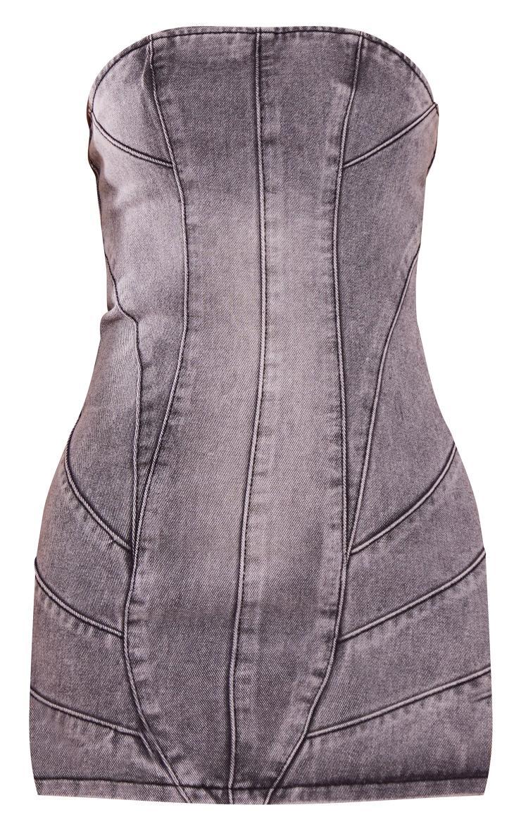 Washed Grey Seam Detail Bandeau Denim Mini Dress Product Image