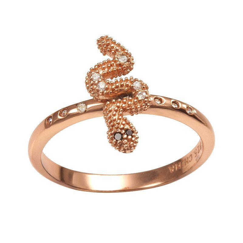 Sophie Miller 14k Rose Gold Over Silver Black & White Cubic Zirconia Snake Ring, Womens Product Image