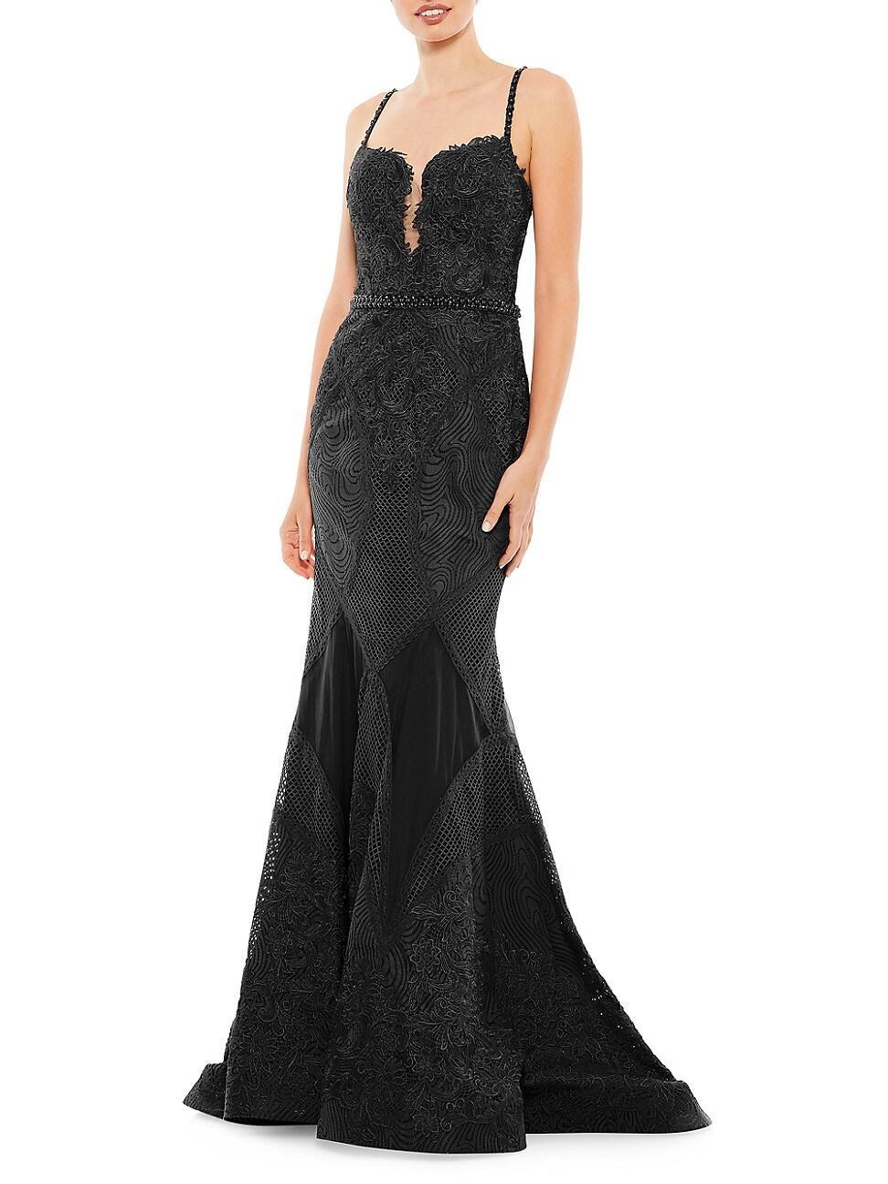 Womens Sleeveless Embroidered Trumpet Gown Product Image