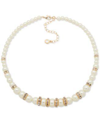 Pavé Rondell Bead & Color Imitation Pearl Collar Necklace, 16 + 3 extender Product Image