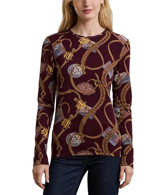 Lauren Ralph Lauren Belting-Print Stretch Crew Neck Long-Sleeve Tee Product Image