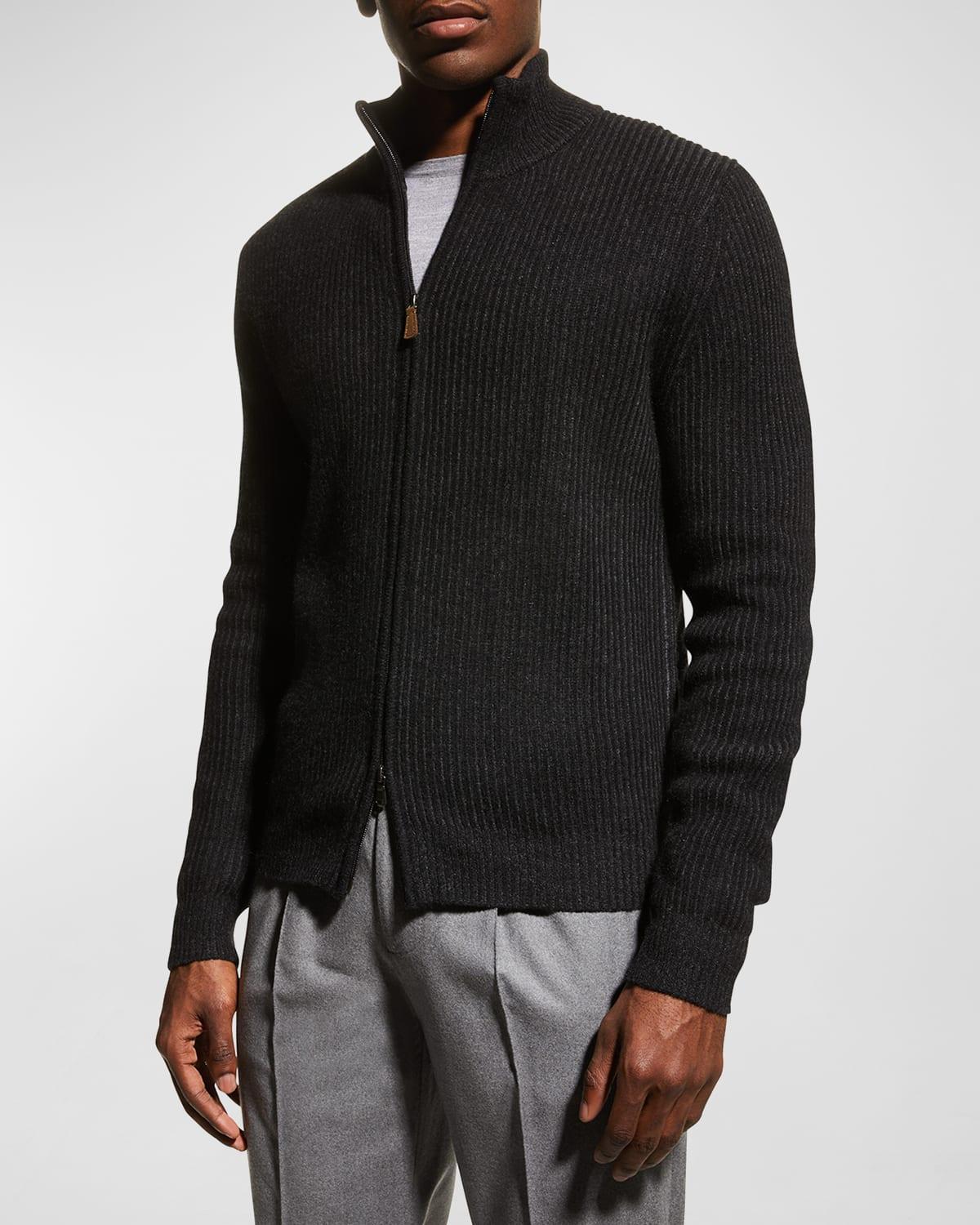 Men's Ribbed Full-Zip Cashmere Sweater Product Image