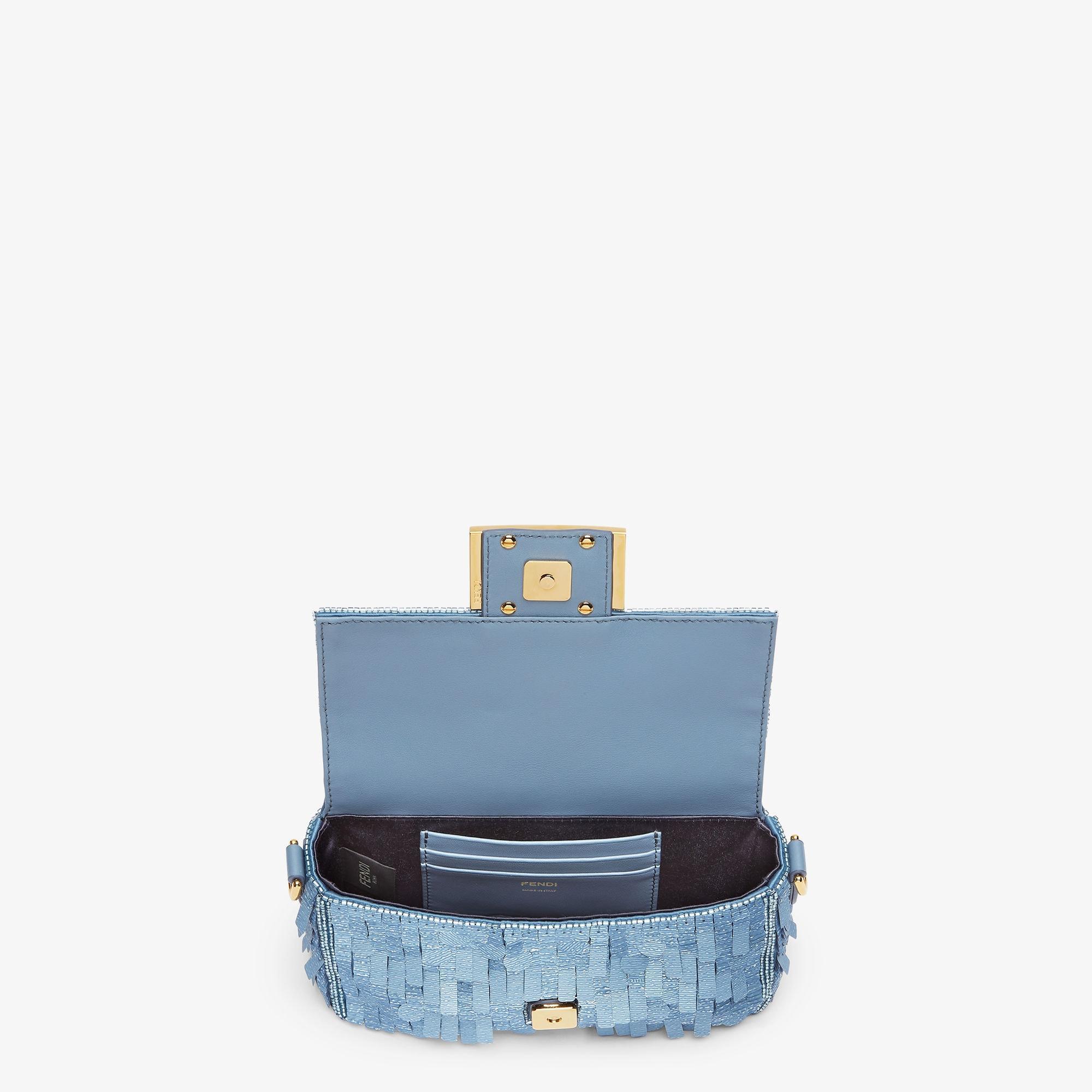 Baguette MiniBag embroidered with denim-effect light blue sequins Product Image