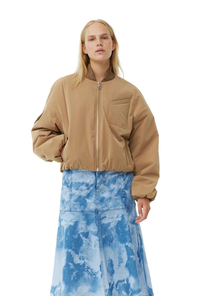 Brown Light Twill Oversized Short Bomber Jacket Product Image