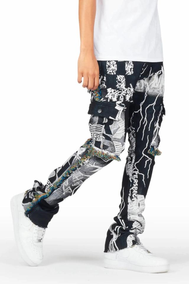 Zane Black/White Tapestry Stacked Flare Jean Male Product Image