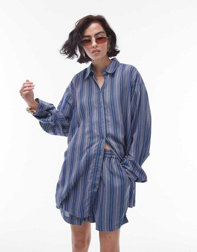 Topshop relaxed slubby shirt in blue stripe - part of a set Product Image